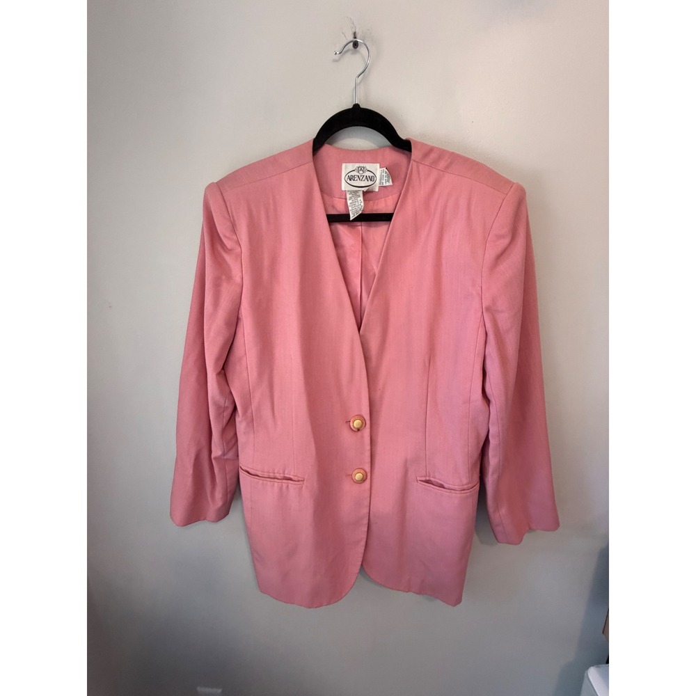 Arenzano Vintage Salmon Pink Collarless Blazer Gold Button Professional Size 16